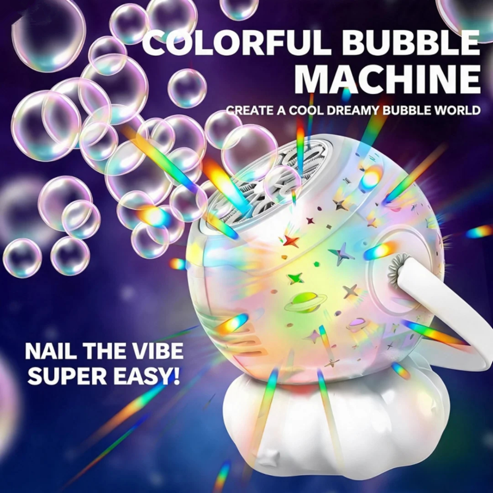 Bubble Machine Outdoor - Color Light Galaxy Projection Automatic Bubble
